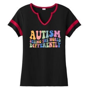 Autism Seeing The World Differently Groovy Ladies Halftime Notch Neck Tee