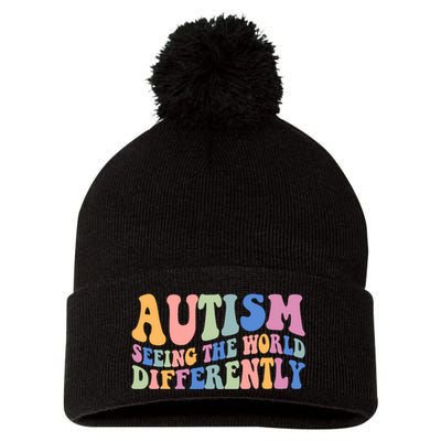 Autism Seeing The World Differently Groovy Pom Pom 12in Knit Beanie