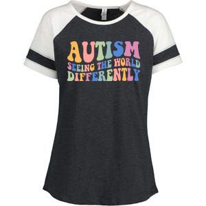 Autism Seeing The World Differently Groovy Enza Ladies Jersey Colorblock Tee