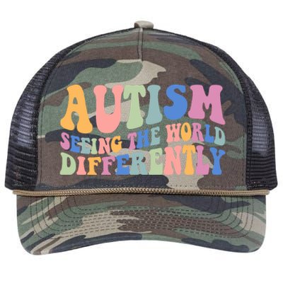 Autism Seeing The World Differently Groovy Retro Rope Trucker Hat Cap