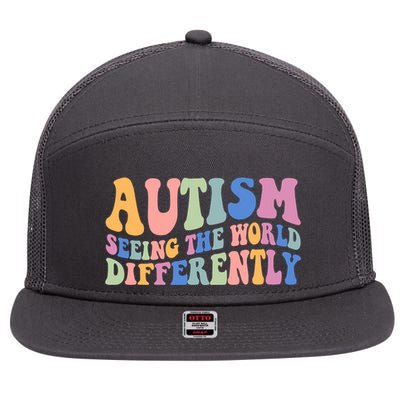 Autism Seeing The World Differently Groovy 7 Panel Mesh Trucker Snapback Hat