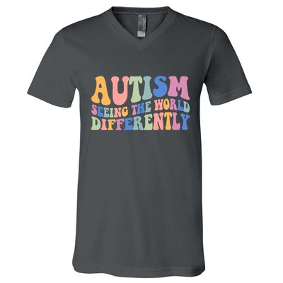 Autism Seeing The World Differently Groovy V-Neck T-Shirt