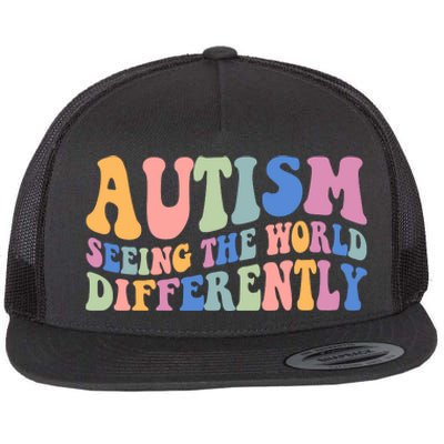 Autism Seeing The World Differently Groovy Flat Bill Trucker Hat