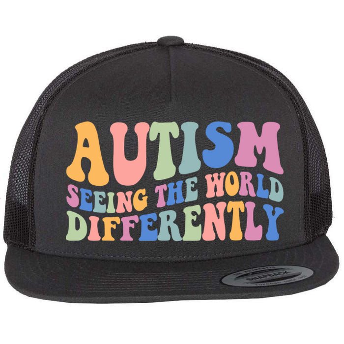 Autism Seeing The World Differently Groovy Flat Bill Trucker Hat