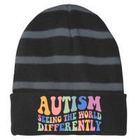 Autism Seeing The World Differently Groovy Striped Beanie with Solid Band