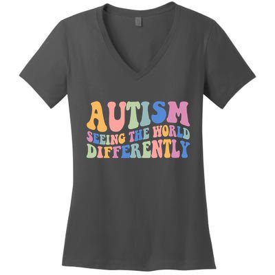 Autism Seeing The World Differently Groovy Women's V-Neck T-Shirt