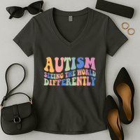 Autism Seeing The World Differently Groovy Women's V-Neck T-Shirt