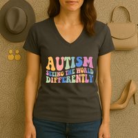Autism Seeing The World Differently Groovy Women's V-Neck T-Shirt