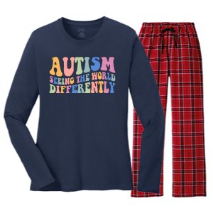 Autism Seeing The World Differently Groovy Women's Long Sleeve Flannel Pajama Set 