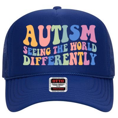 Autism Seeing The World Differently Groovy High Crown Mesh Back Trucker Hat