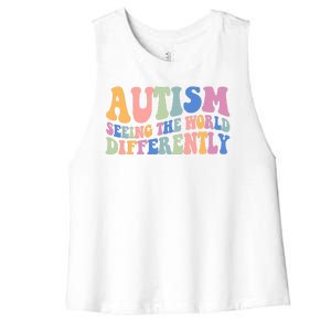 Autism Seeing The World Differently Groovy Women's Racerback Cropped Tank