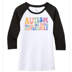 Autism Seeing The World Differently Groovy Women's Tri-Blend 3/4-Sleeve Raglan Shirt