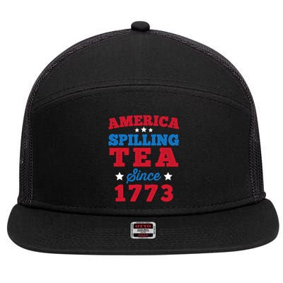 AMERICA Spilling Tea Since 1773 Boston Party Funny 4th July 7 Panel Mesh Trucker Snapback Hat