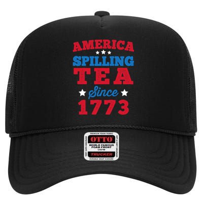 AMERICA Spilling Tea Since 1773 Boston Party Funny 4th July High Crown Mesh Back Trucker Hat