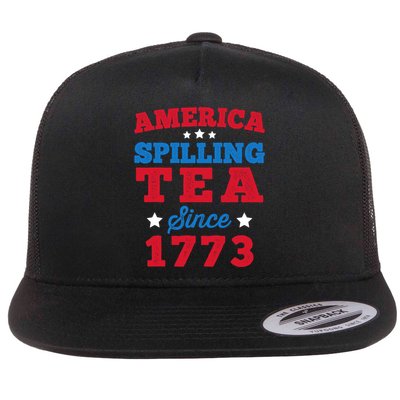 AMERICA Spilling Tea Since 1773 Boston Party Funny 4th July Flat Bill Trucker Hat