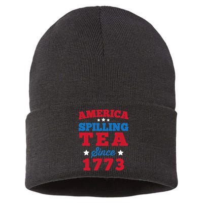 AMERICA Spilling Tea Since 1773 Boston Party Funny 4th July Sustainable Knit Beanie