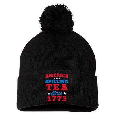 AMERICA Spilling Tea Since 1773 Boston Party Funny 4th July Pom Pom 12in Knit Beanie