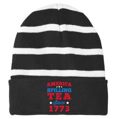 AMERICA Spilling Tea Since 1773 Boston Party Funny 4th July Striped Beanie with Solid Band