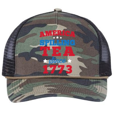 AMERICA Spilling Tea Since 1773 Boston Party Funny 4th July Retro Rope Trucker Hat Cap