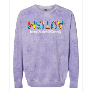 Autism Seeing The World Differently Upside Autism Awareness Colorblast Crewneck Sweatshirt