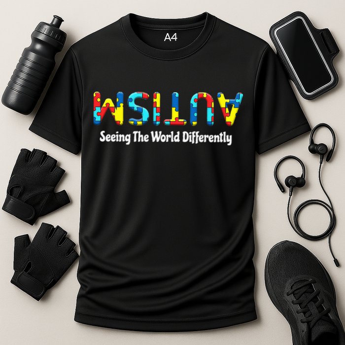Autism Seeing The World Differently Upside Autism Awareness Cooling Performance Crew T-Shirt