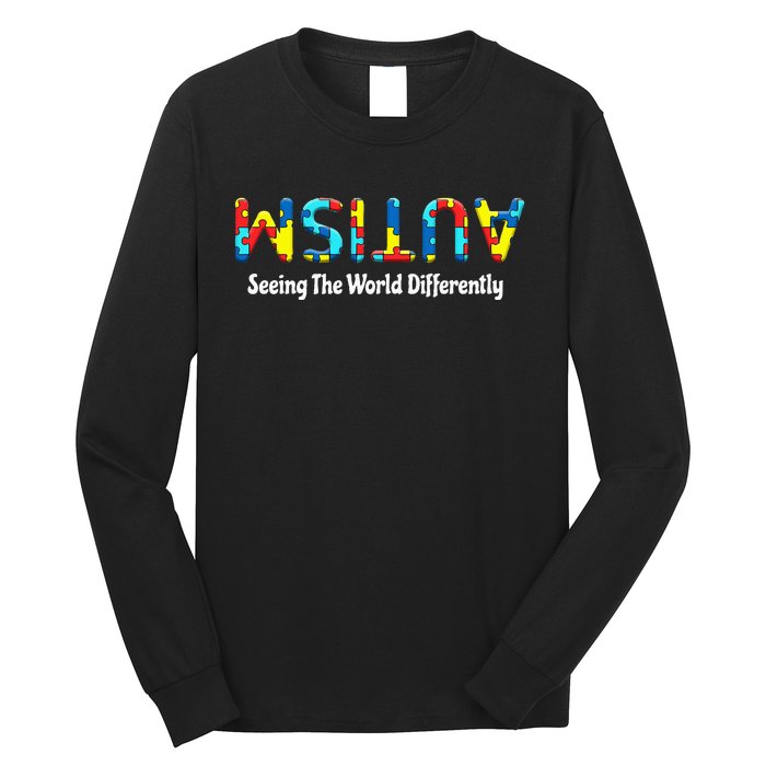 Autism Seeing The World Differently Upside Autism Awareness Long Sleeve Shirt