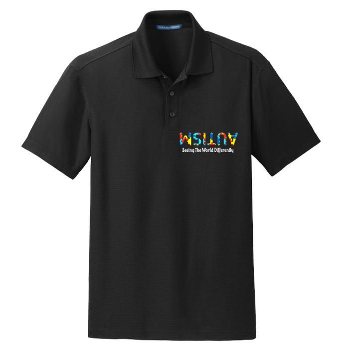 Autism Seeing The World Differently Upside Autism Awareness Dry Zone Grid Polo