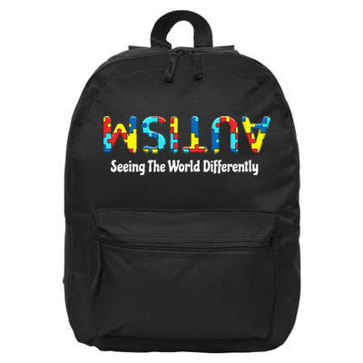 Autism Seeing The World Differently Upside Autism Awareness 16 in Basic Backpack