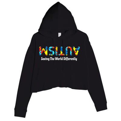 Autism Seeing The World Differently Upside Autism Awareness Crop Fleece Hoodie