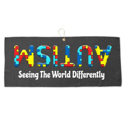 Autism Seeing The World Differently Upside Autism Awareness Large Microfiber Waffle Golf Towel