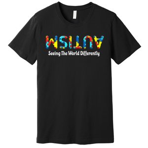 Autism Seeing The World Differently Upside Autism Awareness Premium T-Shirt