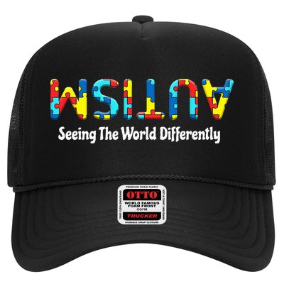 Autism Seeing The World Differently Upside Autism Awareness Trucker Hat