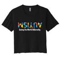 Autism Seeing The World Differently Upside Autism Awareness Women's Crop Top Tee