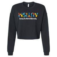 Autism Seeing The World Differently Upside Autism Awareness Cropped Pullover Crew