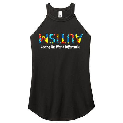 Autism Seeing The World Differently Upside Autism Awareness Women's Perfect Tri Rocker Tank