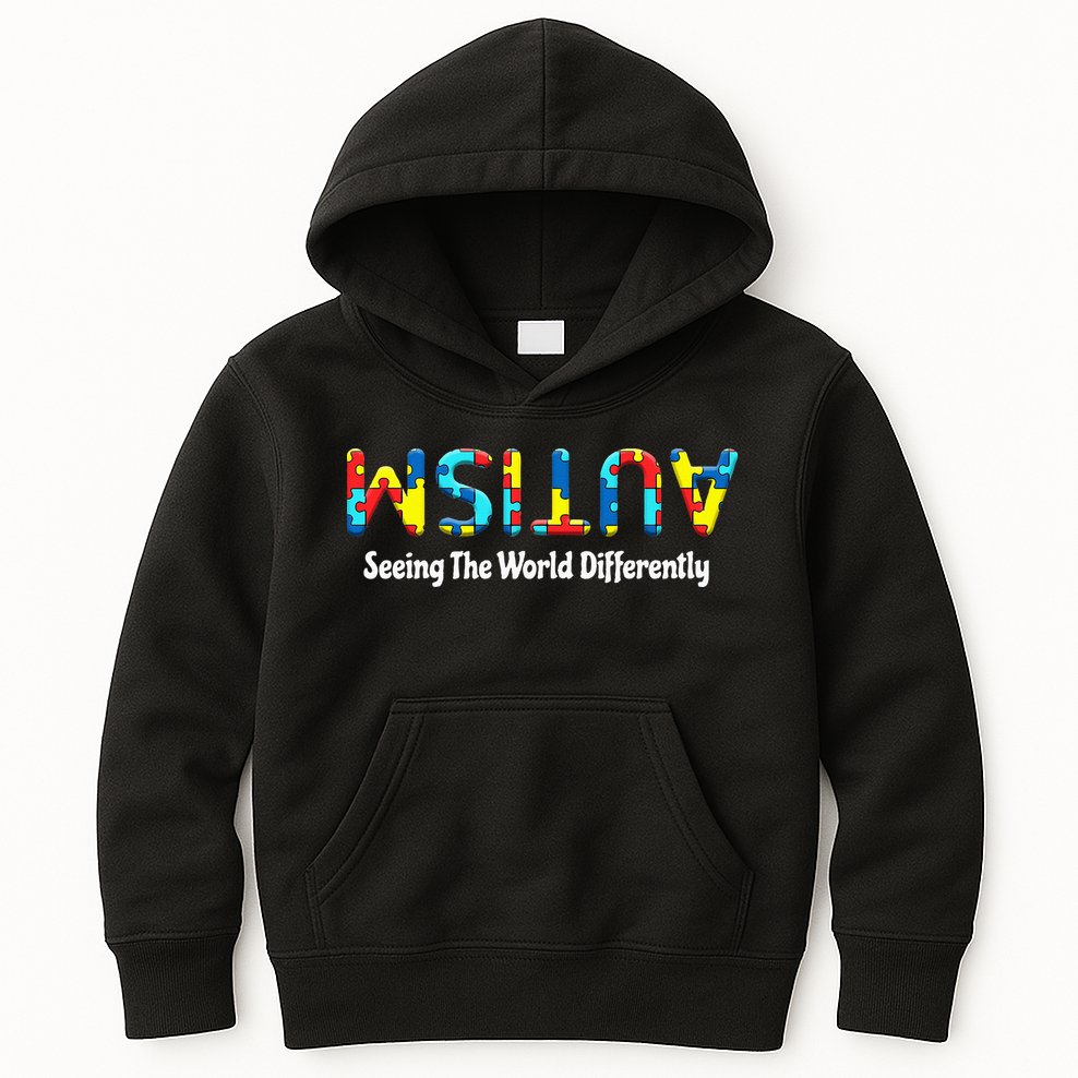 Autism Seeing The World Differently Upside Autism Awareness Kids Hoodie