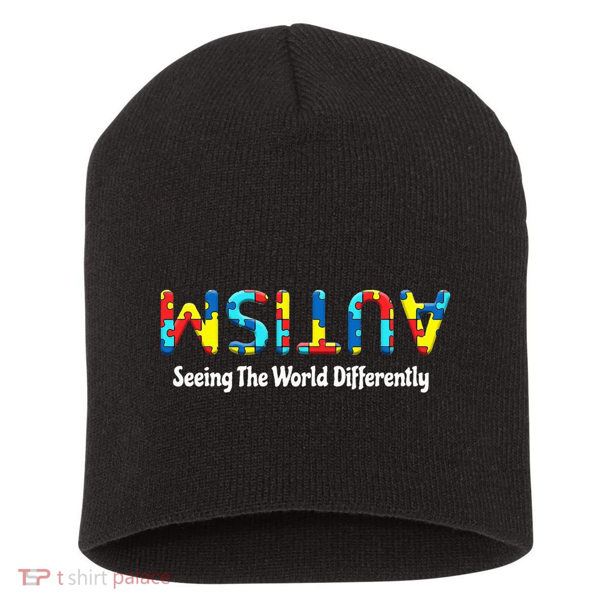 Autism Seeing The World Differently Upside Autism Awareness Short Acrylic Beanie