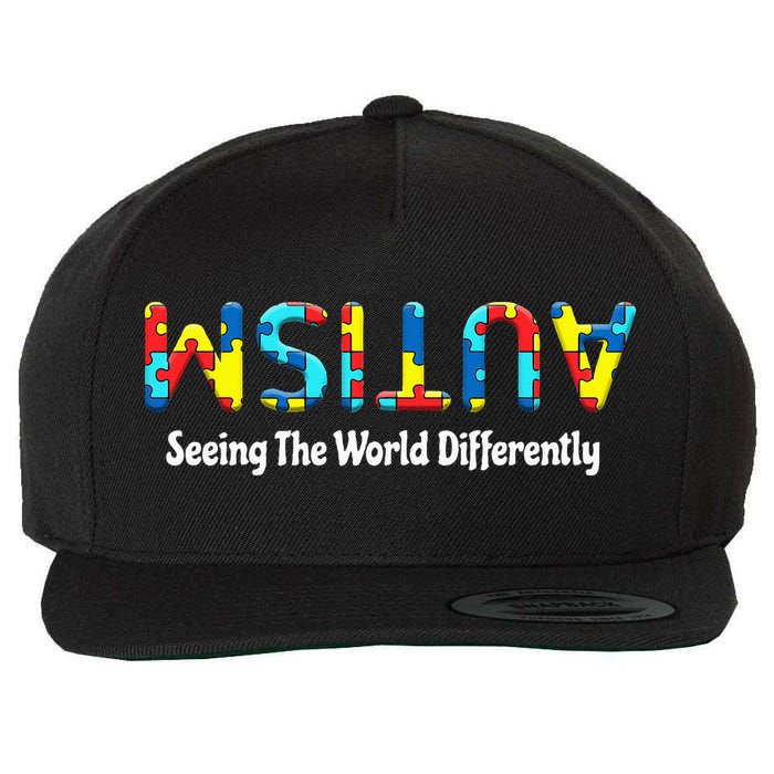 Autism Seeing The World Differently Upside Autism Awareness Wool Snapback Cap