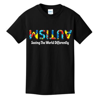 Autism Seeing The World Differently Upside Autism Awareness Kids T-Shirt