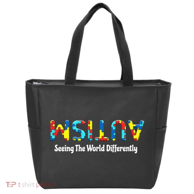 Autism Seeing The World Differently Upside Autism Awareness Zip Tote Bag