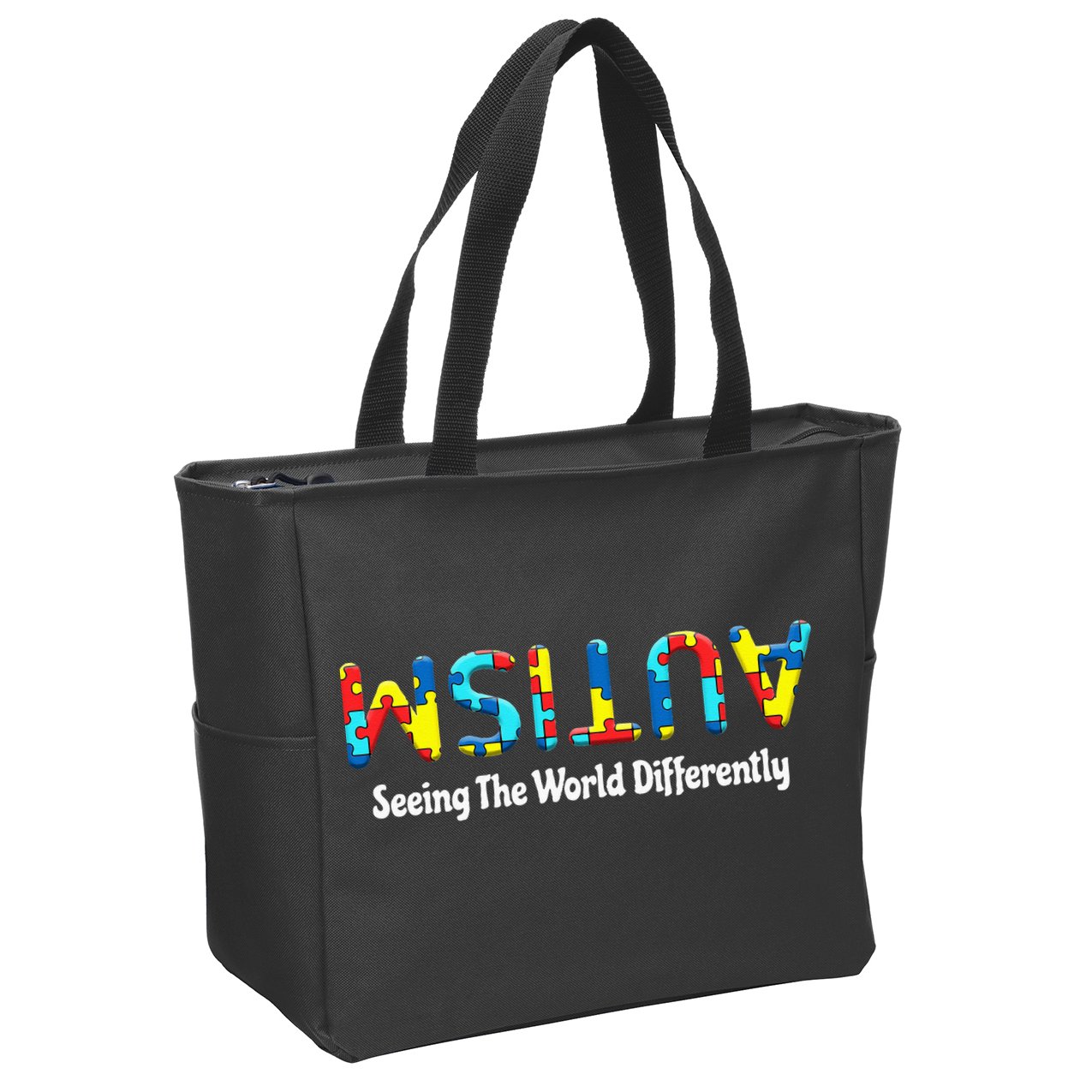 Autism Seeing The World Differently Upside Autism Awareness Zip Tote Bag