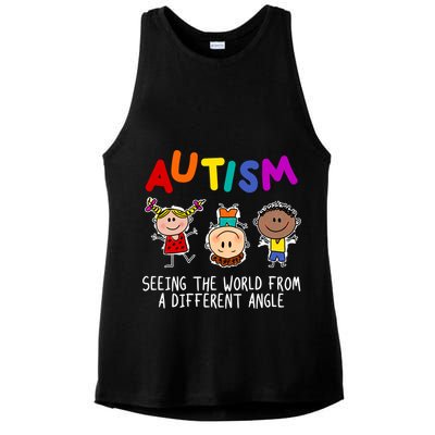 Autism Seeing The World From A Different Angle Cartoon Ladies PosiCharge Tri-Blend Wicking Tank