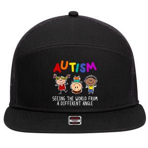 Autism Seeing The World From A Different Angle Cartoon 7 Panel Mesh Trucker Snapback Hat