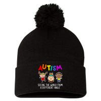 Autism Seeing The World From A Different Angle Cartoon Pom Pom 12in Knit Beanie