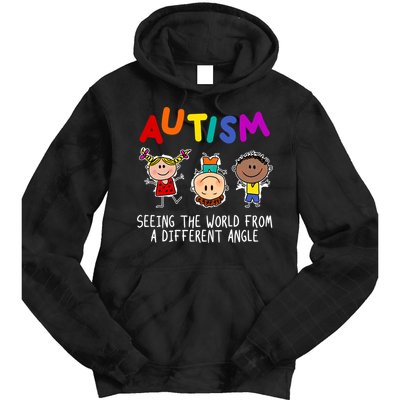 Autism Seeing The World From A Different Angle Cartoon Tie Dye Hoodie