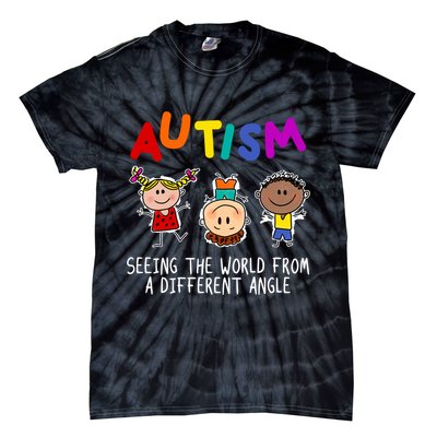Autism Seeing The World From A Different Angle Cartoon Tie-Dye T-Shirt