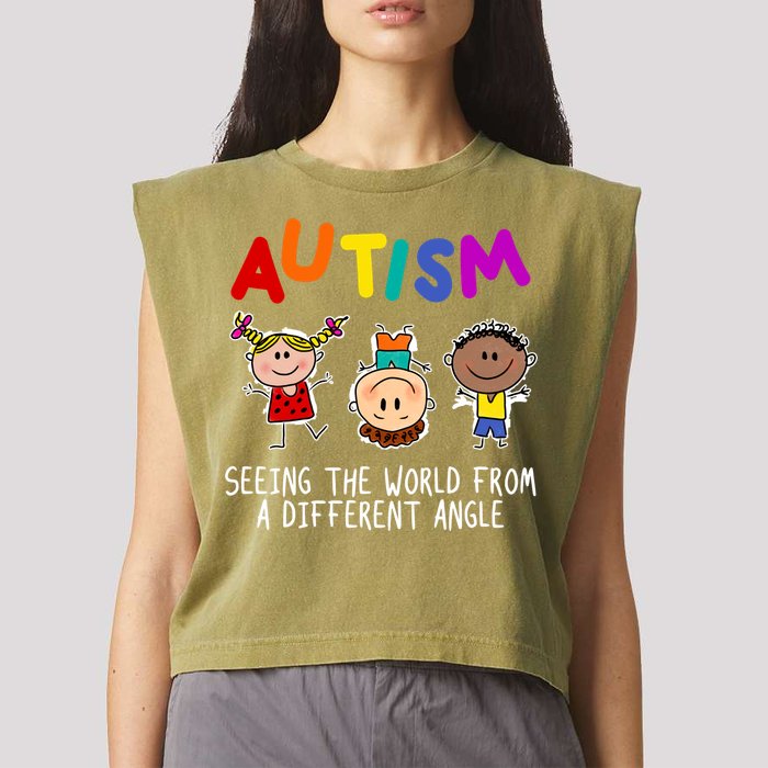 Autism Seeing The World From A Different Angle Cartoon Garment-Dyed Women's Muscle Tee