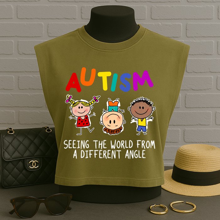 Autism Seeing The World From A Different Angle Cartoon Garment-Dyed Women's Muscle Tee