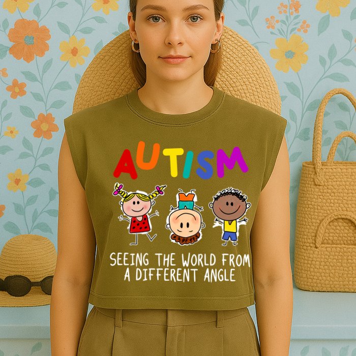 Autism Seeing The World From A Different Angle Cartoon Garment-Dyed Women's Muscle Tee