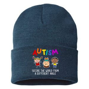 Autism Seeing The World From A Different Angle Cartoon Sustainable Knit Beanie